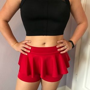 Balera red spandex shorts with ruffled skirt
